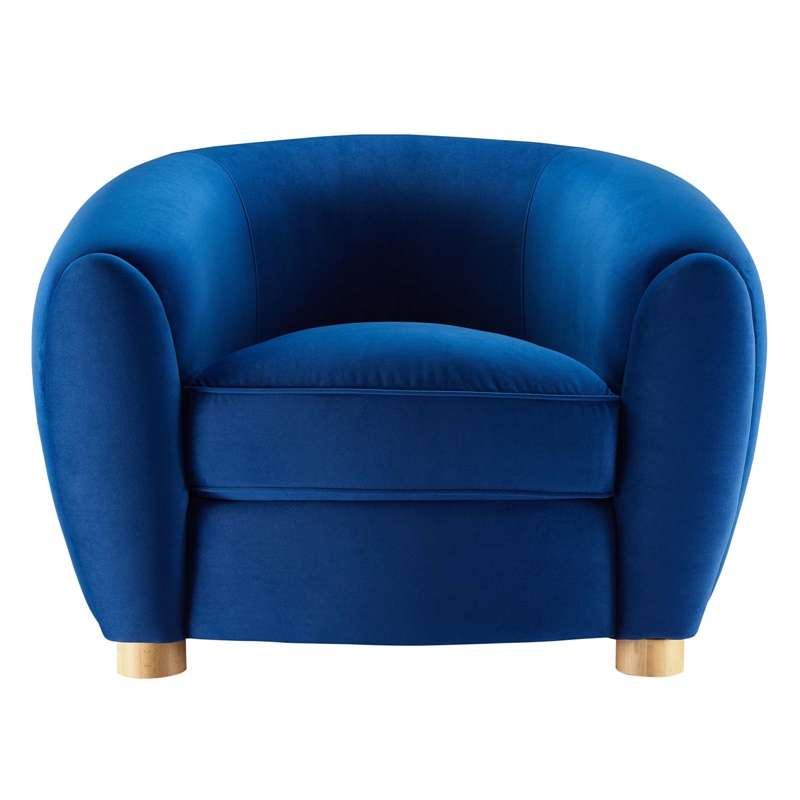 Maklaine Contemporary Performance Velvet Armchair in Navy/Natural