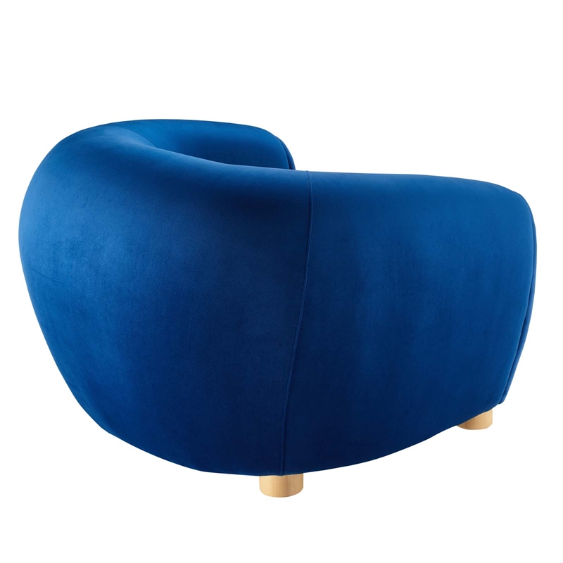 Maklaine Contemporary Performance Velvet Armchair in Navy/Natural