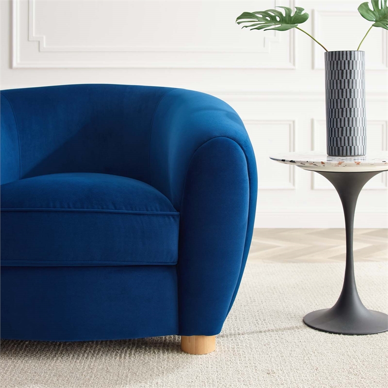 Maklaine Contemporary Performance Velvet Armchair in Navy/Natural