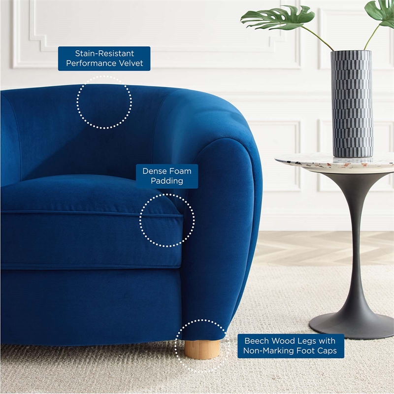 Maklaine Contemporary Performance Velvet Armchair in Navy/Natural