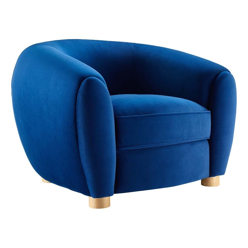 Maklaine Contemporary Performance Velvet Armchair in Navy/Natural