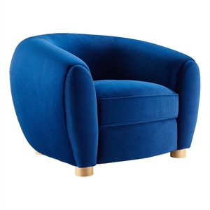 Maklaine Contemporary Performance Velvet Armchair in Navy/Natural