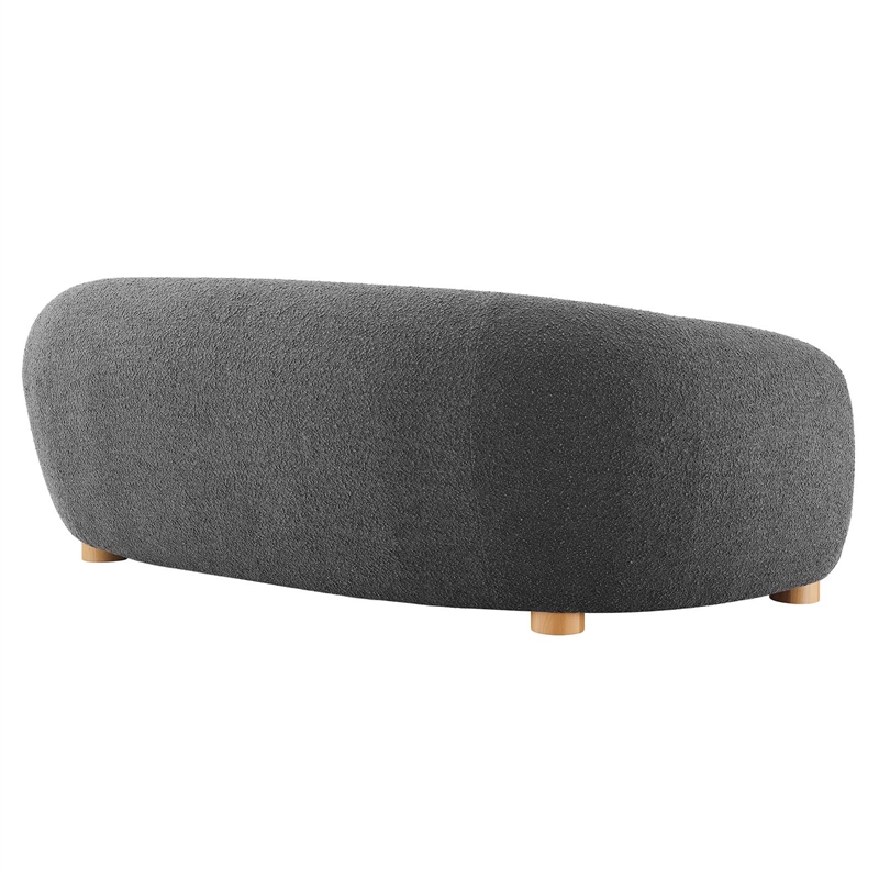 Maklaine Beech Wood and Boucle Upholstered Fabric Sofa in Charcoal