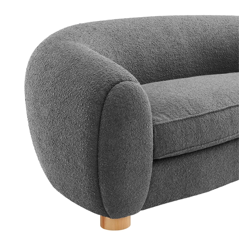 Maklaine Beech Wood and Boucle Upholstered Fabric Sofa in Charcoal