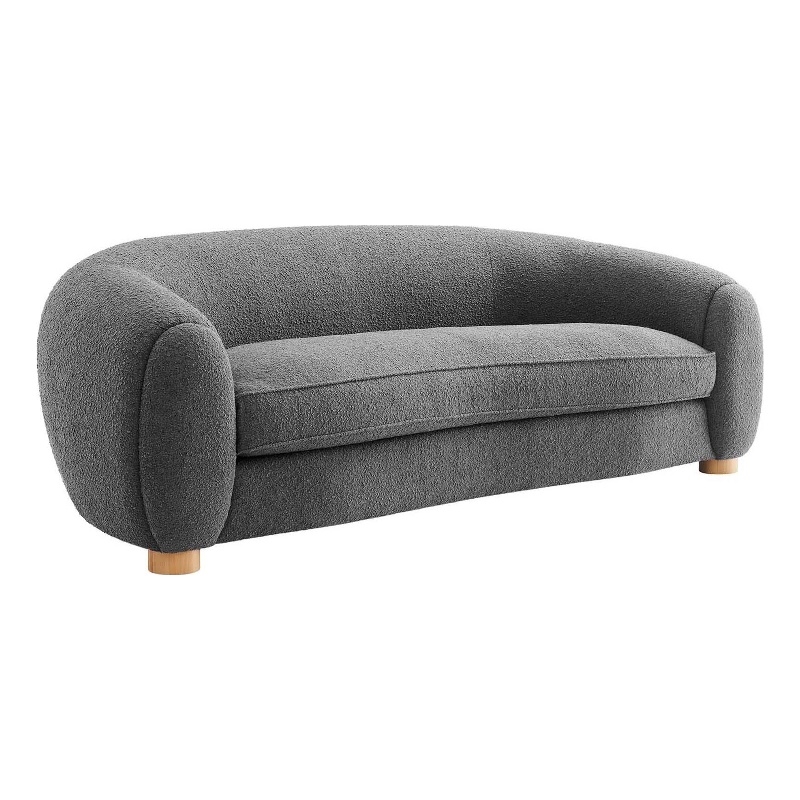 Maklaine Beech Wood and Boucle Upholstered Fabric Sofa in Charcoal
