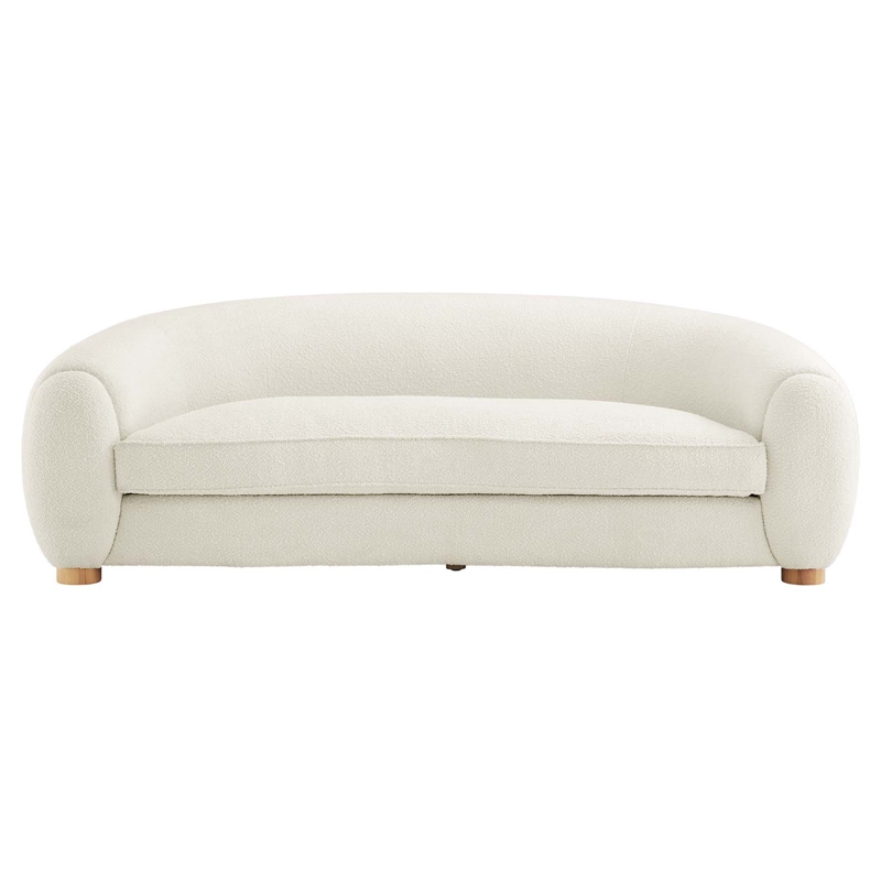 Maklaine Beech Wood and Boucle Upholstered Fabric Sofa in Ivory