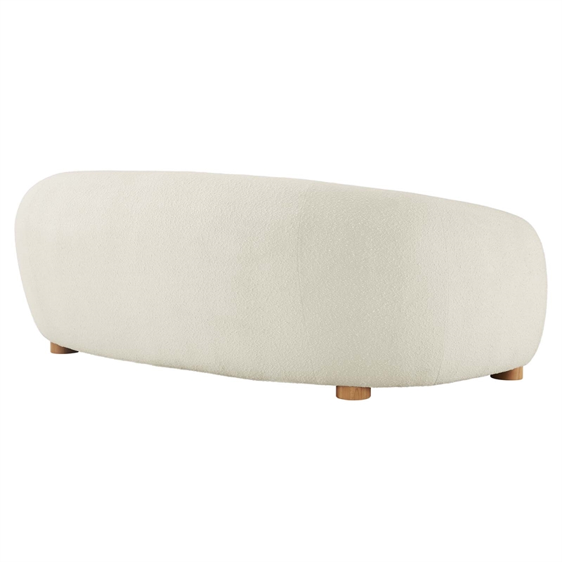 Maklaine Beech Wood and Boucle Upholstered Fabric Sofa in Ivory