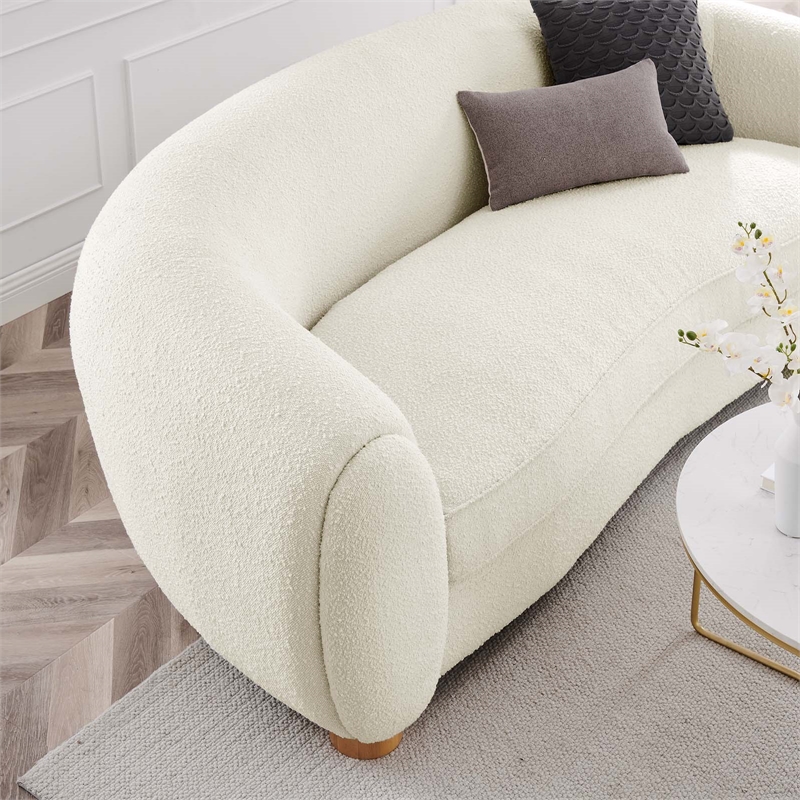 Maklaine Beech Wood and Boucle Upholstered Fabric Sofa in Ivory