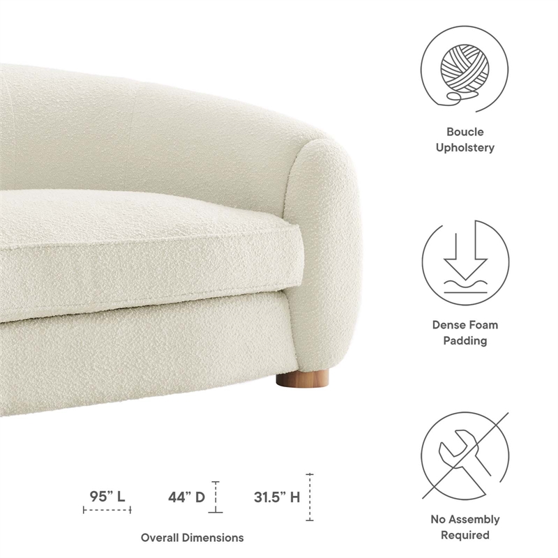 Maklaine Beech Wood and Boucle Upholstered Fabric Sofa in Ivory
