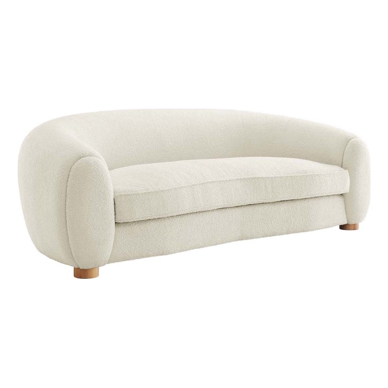 Maklaine Beech Wood and Boucle Upholstered Fabric Sofa in Ivory