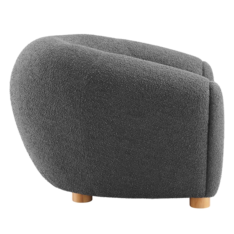 Maklaine Beech Wood and Boucle Upholstered Fabric Armchair in Charcoal