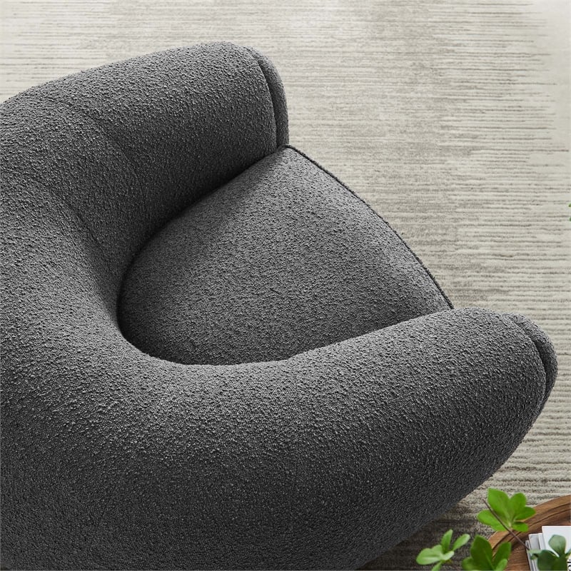 Maklaine Beech Wood and Boucle Upholstered Fabric Armchair in Charcoal