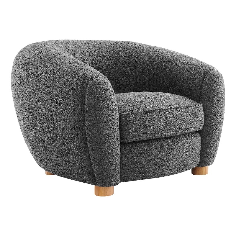 Maklaine Beech Wood and Boucle Upholstered Fabric Armchair in Charcoal