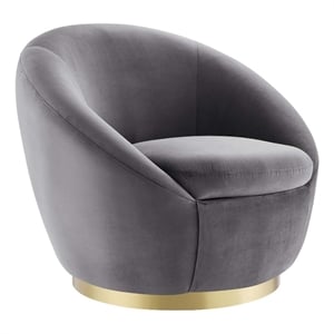 Maklaine Modern Performance Velvet Swivel Chair in Gold/Gray