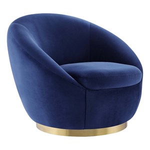 Maklaine Modern Performance Velvet Swivel Chair in Gold/Navy