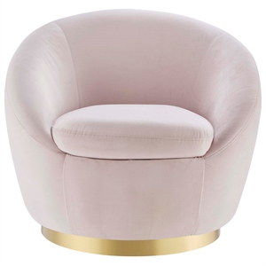 Maklaine Modern Performance Velvet Swivel Chair in Gold/Pink