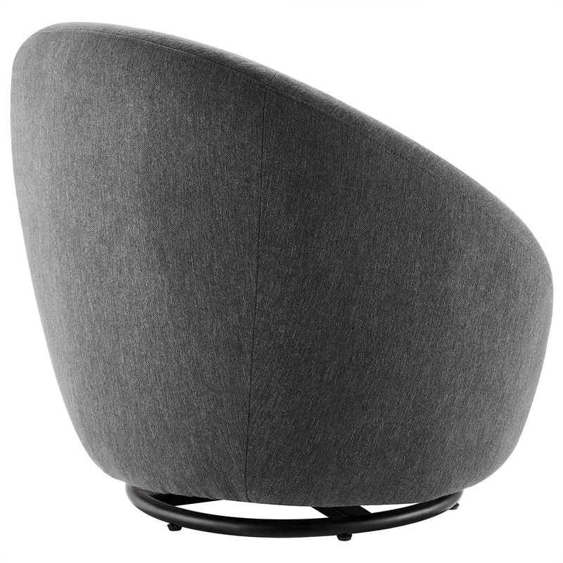 Maklaine Contemporary Upholstered Fabric Swivel Chair in Black/Charcoal