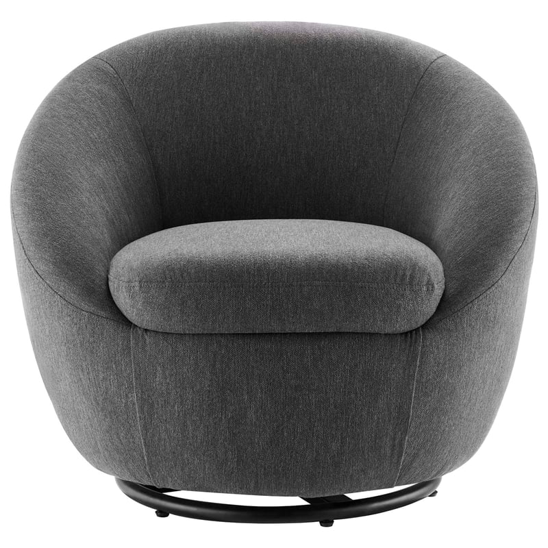 Maklaine Contemporary Upholstered Fabric Swivel Chair in Black/Charcoal