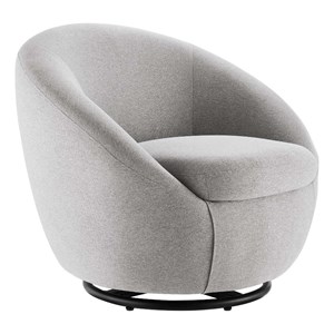 Maklaine Upholstered Fabric Swivel Chair in Black/Light Gray