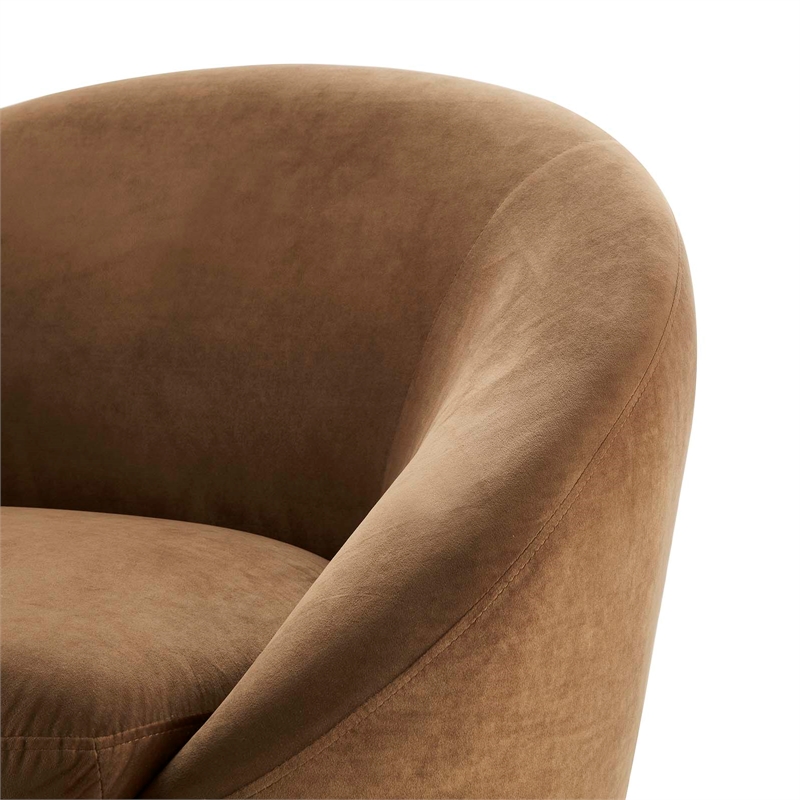 Maklaine Performance Velvet Swivel Chair in Black/Cognac Brown