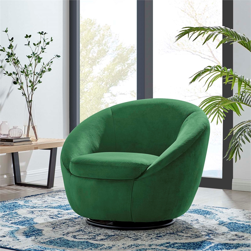 Maklaine Performance Velvet Swivel Chair in Black/Emerald Green