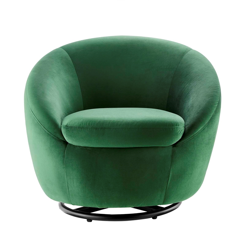 Maklaine Performance Velvet Swivel Chair in Black/Emerald Green