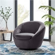 Maklaine Contemporary Performance Velvet Swivel Chair in Black/Gray
