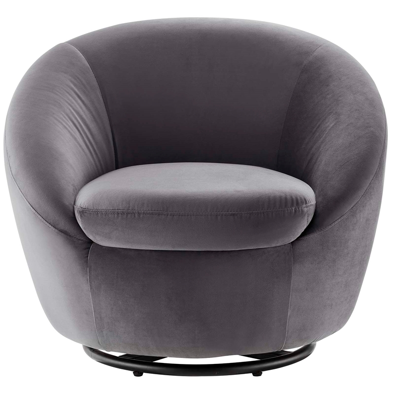 Maklaine Contemporary Performance Velvet Swivel Chair in Black/Gray