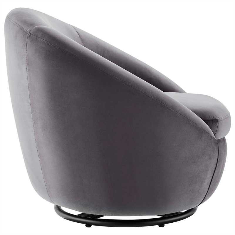 Maklaine Contemporary Performance Velvet Swivel Chair in Black/Gray