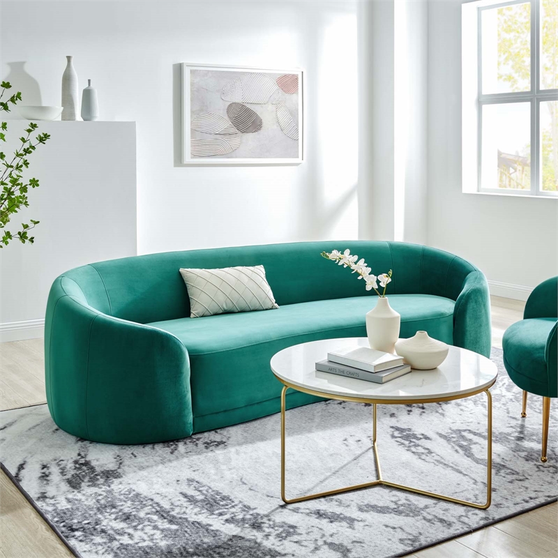 Maklaine Contemporary Performance Velvet & Foam Sofa in Teal Blue