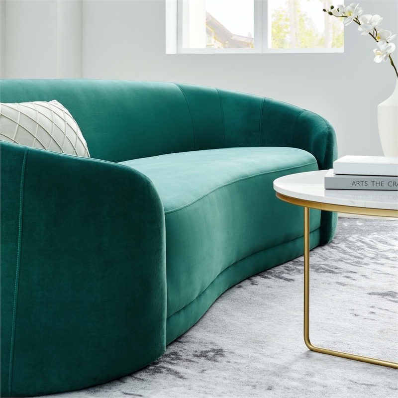 Maklaine Contemporary Performance Velvet & Foam Sofa in Teal Blue