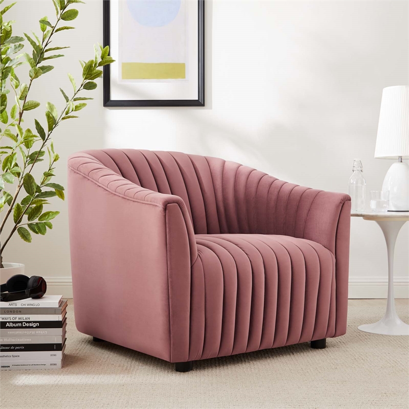Maklaine Modern Performance Velvet Tufted Armchair in Dusty Rose Pink
