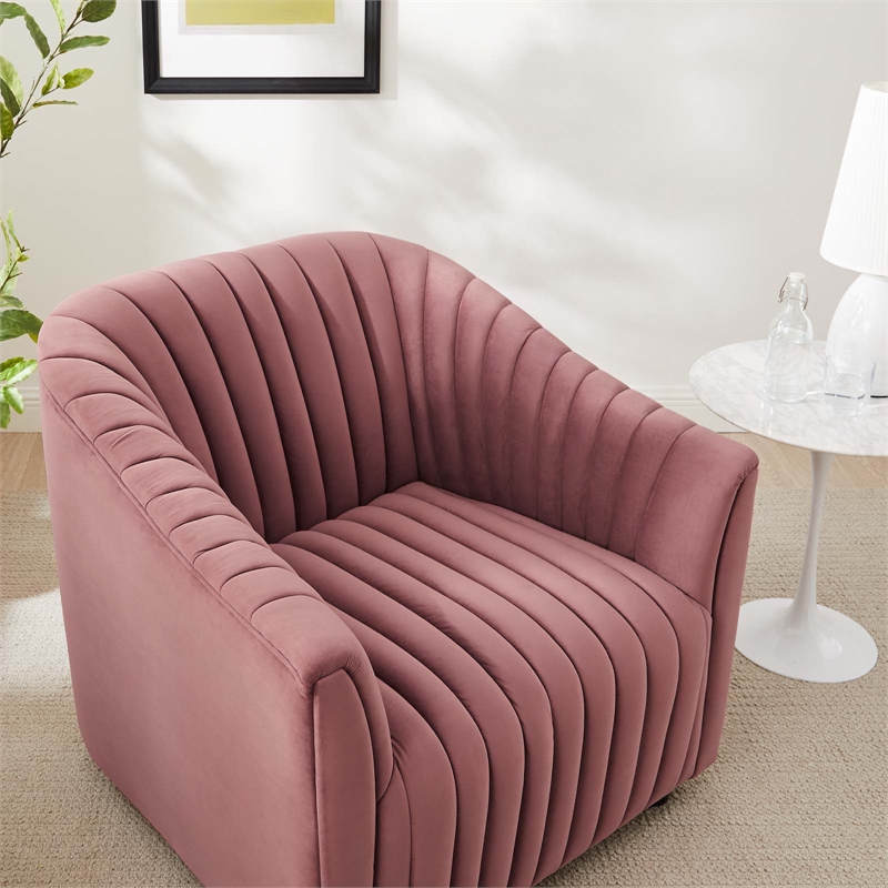 Maklaine Modern Performance Velvet Tufted Armchair in Dusty Rose Pink
