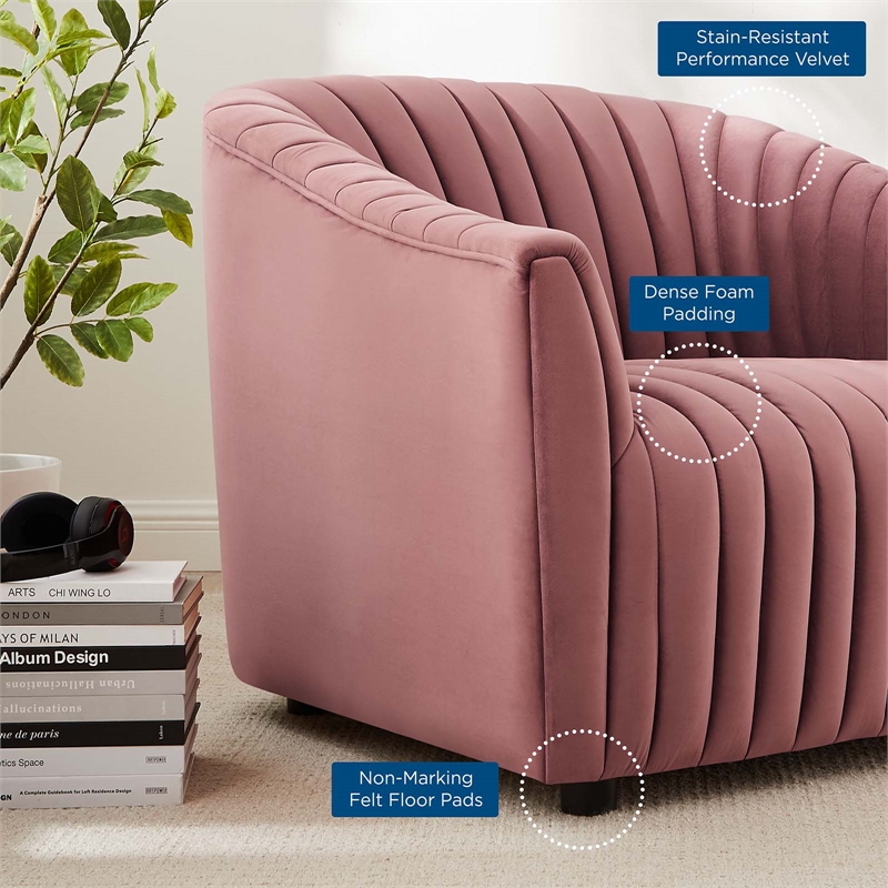 Maklaine Modern Performance Velvet Tufted Armchair in Dusty Rose Pink