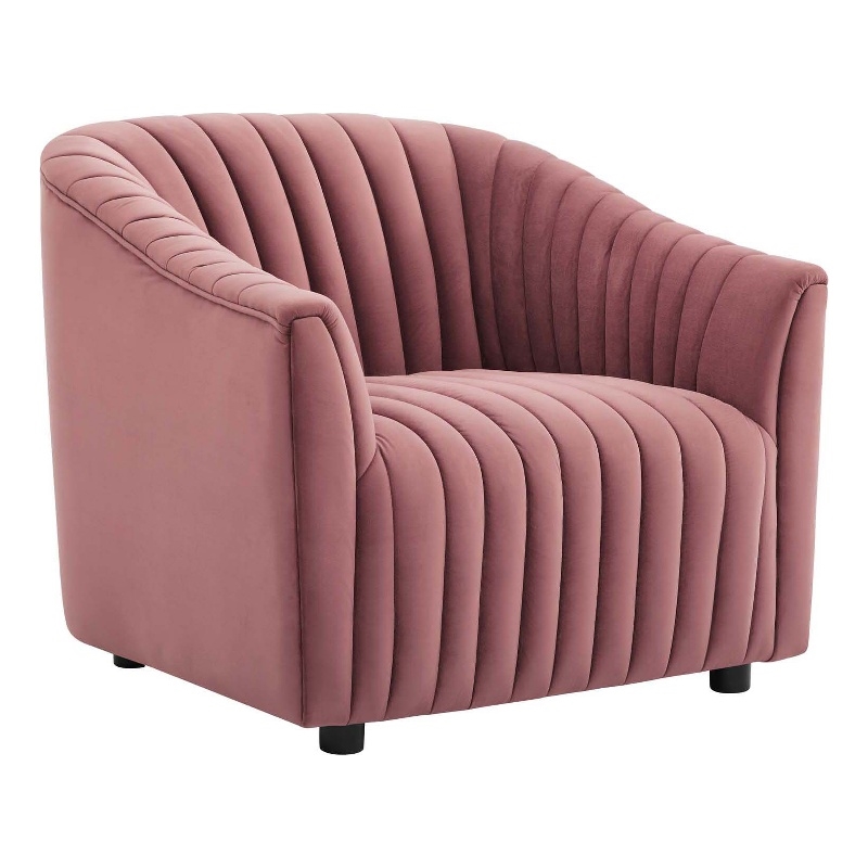 Maklaine Modern Performance Velvet Tufted Armchair in Dusty Rose Pink