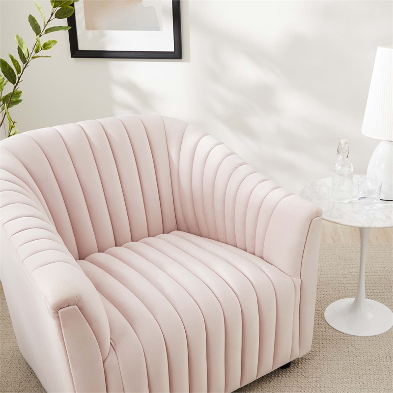 Maklaine Contemporary Performance Velvet Tufted Armchair in Pink