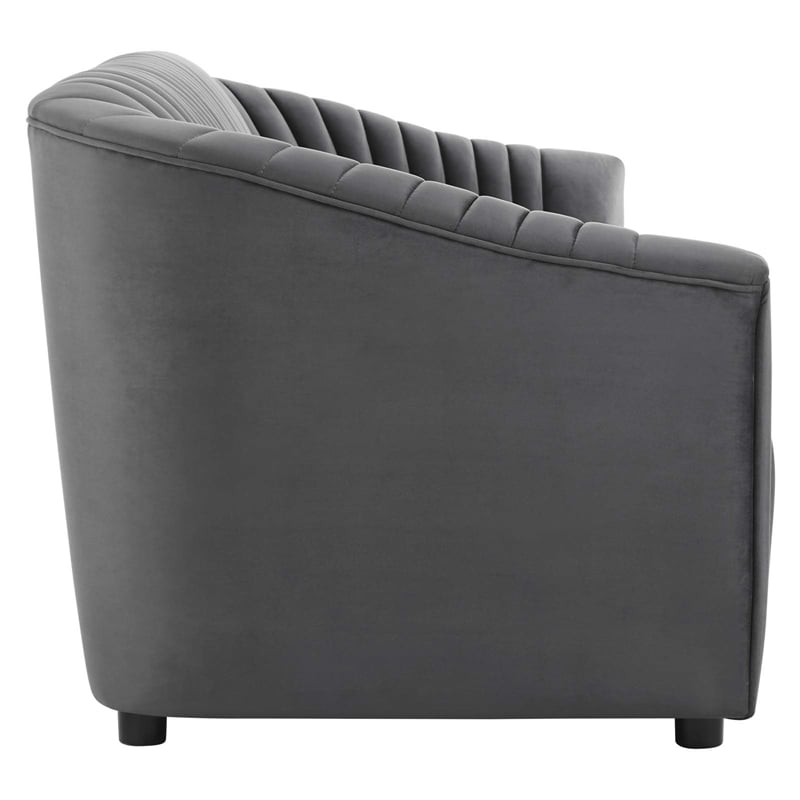 Maklaine Modern Performance Velvet Channel Tufted Sofa in Charcoal