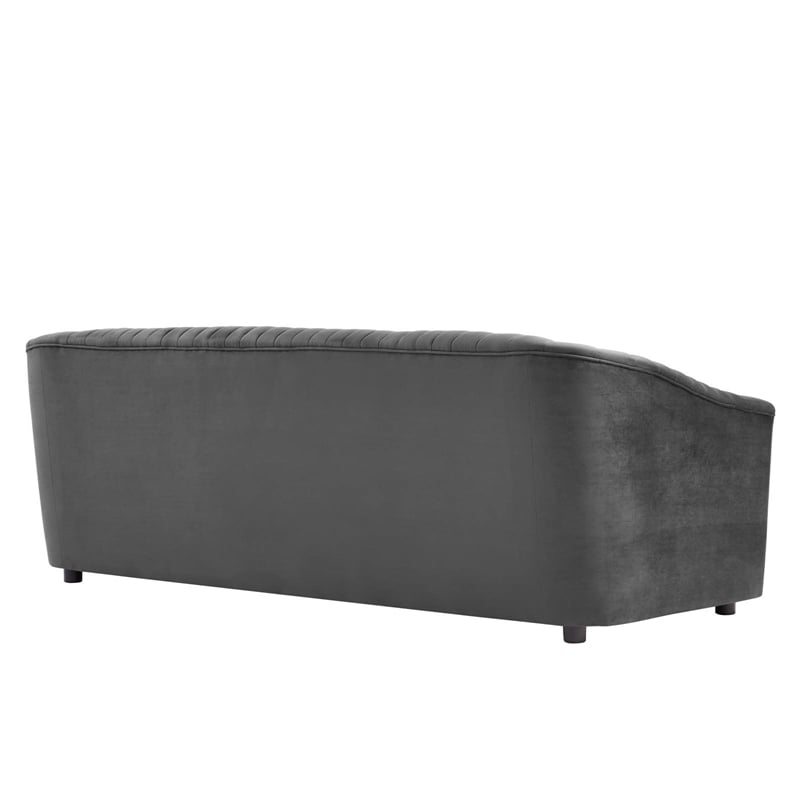 Maklaine Modern Performance Velvet Channel Tufted Sofa in Charcoal