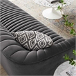 Maklaine Modern Performance Velvet Channel Tufted Sofa in Charcoal