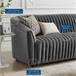 Maklaine Modern Performance Velvet Channel Tufted Sofa in Charcoal