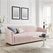 Maklaine Modern Performance Velvet Channel Tufted Sofa in Pink