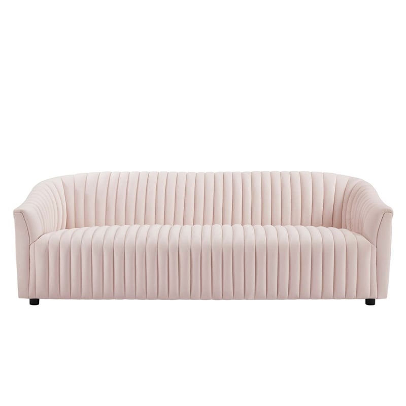 Maklaine Modern Performance Velvet Channel Tufted Sofa in Pink