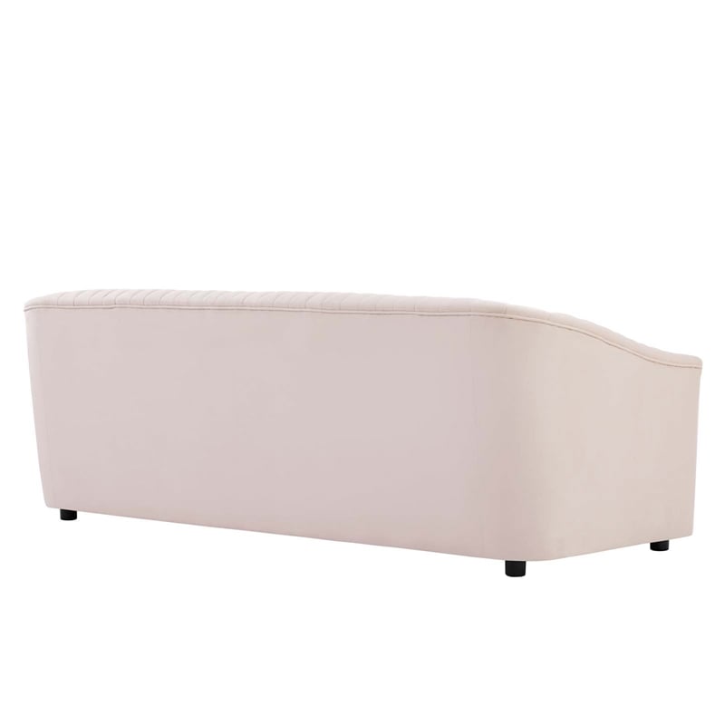 Maklaine Modern Performance Velvet Channel Tufted Sofa in Pink