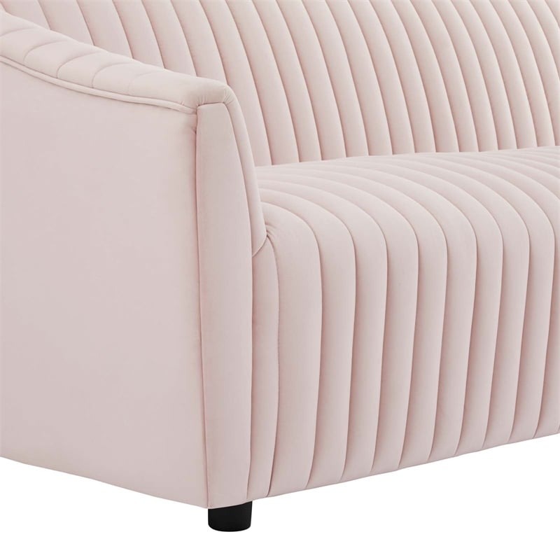 Maklaine Modern Performance Velvet Channel Tufted Sofa in Pink