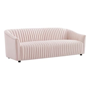 Maklaine Modern Performance Velvet Channel Tufted Sofa in Pink