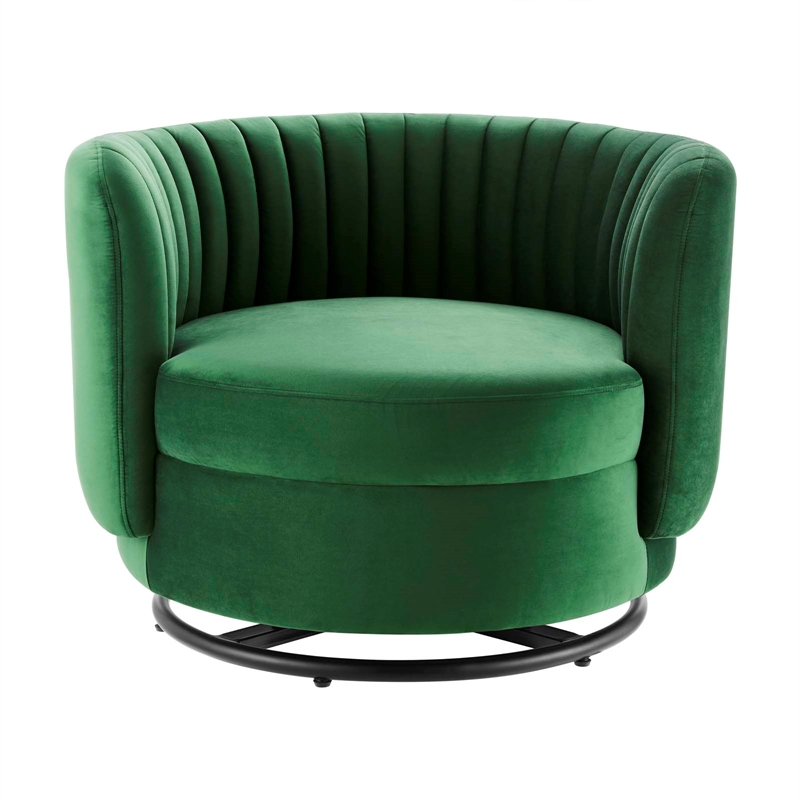 Maklaine Upholstered Velvet Fabric Swivel Chair in Black/Emerald Green