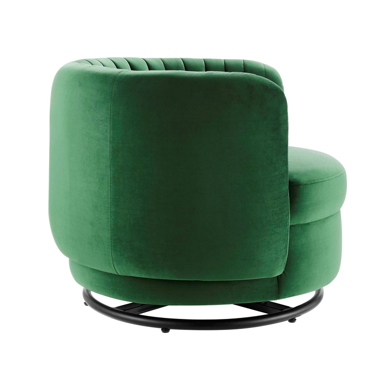 Maklaine Upholstered Velvet Fabric Swivel Chair in Black/Emerald Green