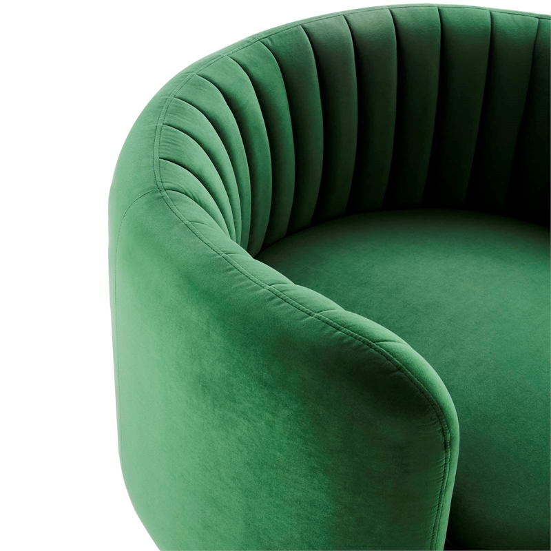 Maklaine Upholstered Velvet Fabric Swivel Chair in Black/Emerald Green