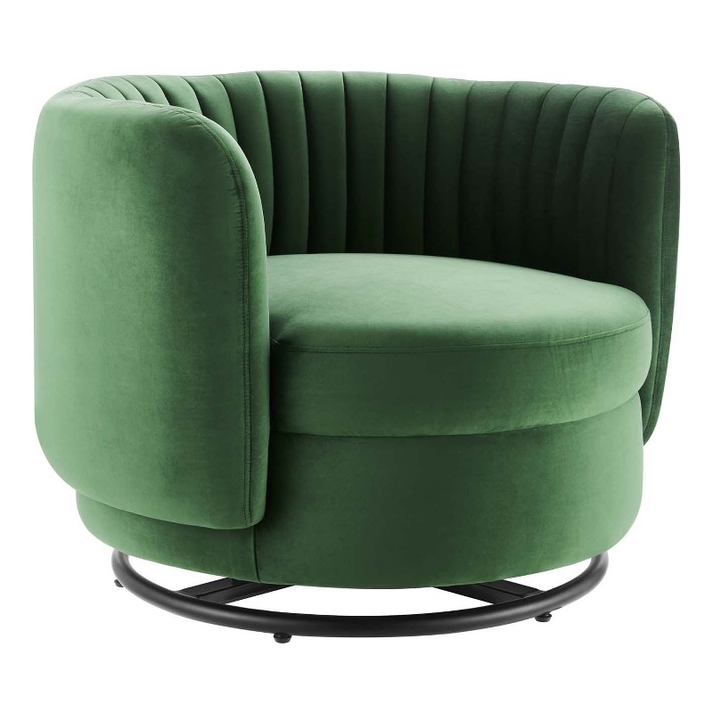 Maklaine Upholstered Velvet Fabric Swivel Chair in Black/Emerald Green