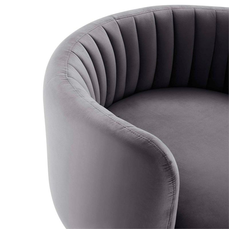 Maklaine Upholstered Velvet Fabric Swivel Chair in Black/Gray